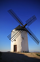 Windmill in La Mancha, Spain, a sunny day with blue sky