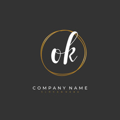 Handwritten initial letter  O K OK for identity and logo. Vector logo template with handwriting and signature style.