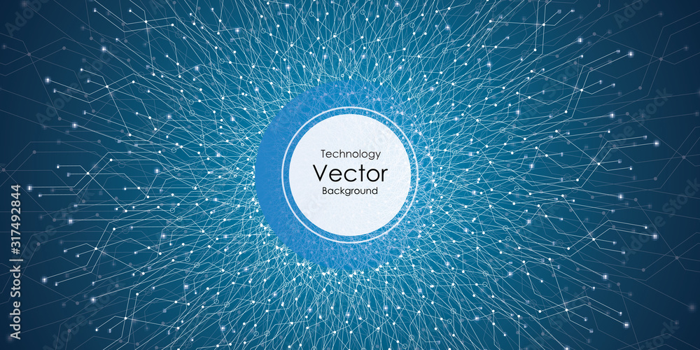 Poster abstract glowing lines forming a network of glowing sphere vector