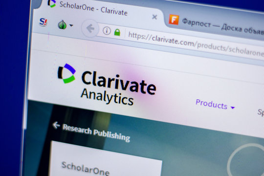 Ryazan, Russia - June 05, 2018: Homepage of Clarivate website on the display of PC, url - Clarivate.com.