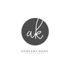 Handwritten initial letter A K AK for identity and logo. Vector logo template with handwriting and signature style.