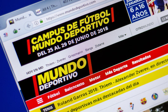 Ryazan, Russia - June 05, 2018: Homepage of MundoDeportivo website on the display of PC, url - MundoDeportivo.com.