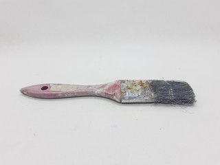 Used Vintage Rusty Dirty Colorful Paint Brush for Builder Tools in White Isolated Background