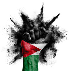 Jordan raised fist with powder explosion, power, protest concept