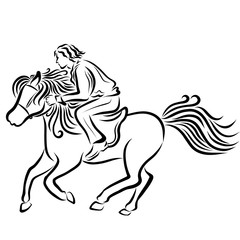 man rides a horse, black pattern on a white background