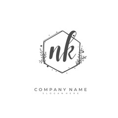 Handwritten initial letter N K NK for identity and logo. Vector logo template with handwriting and signature style.