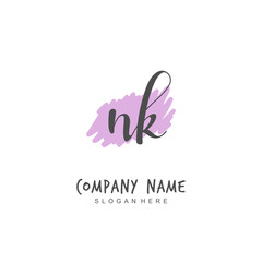 Handwritten initial letter N K NK for identity and logo. Vector logo template with handwriting and signature style.