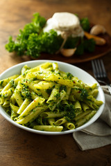 Pasta with homemade pesto sauce