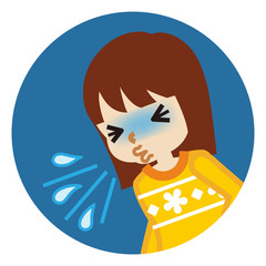 Toddler girl suffering from sneeze - flu symptom clip art, circular icon