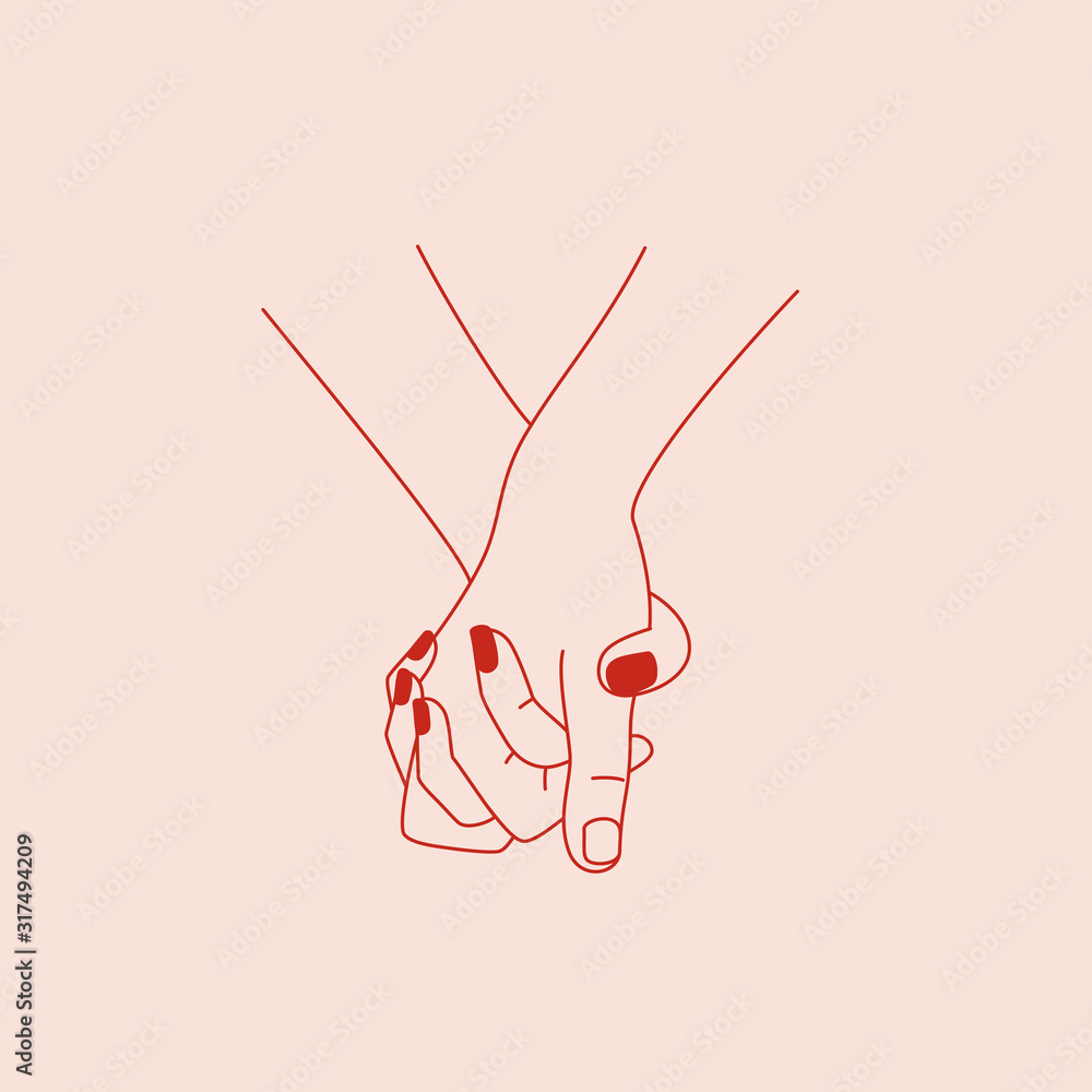 Poster Vector abstract logo design template in simple linear style - holding hands gesture - love and friendship concept - tattoo and sticker design element