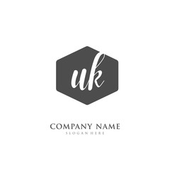 Handwritten initial letter U K UK for identity and logo. Vector logo template with handwriting and signature style.