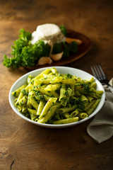 Pasta with homemade pesto sauce