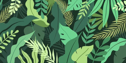 Foto op Plexiglas Vectorillustratie in eenvoudige vlakke stijl met kopie ruimte voor tekst - achtergrond met planten en bladeren - decor voor wenskaarten, posters, banners en borden © venimo