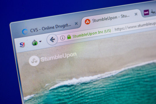 Ryazan, Russia - June 05, 2018: Homepage of StumbleUpon website on the display of PC, url - StumbleUpon.com.