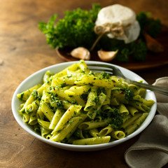 Pasta with homemade pesto sauce