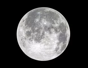 Deurstickers Volle maan Volle maan geïsoleerd op zwarte achtergrond. Afbeelding in hoge resolutie. Heldere maansatelliet.