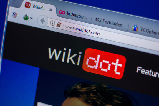 Ryazan, Russia - June 05, 2018: Homepage of WikiDot website on the display of PC, url - WikiDot.com.