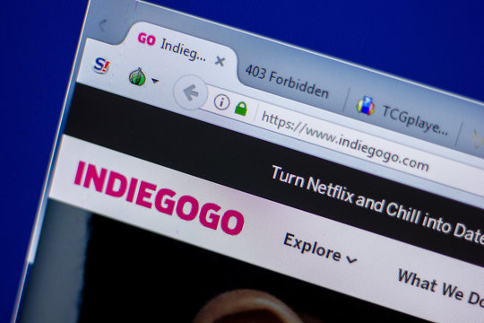 Ryazan, Russia - June 05, 2018: Homepage of IndieGogo website on the display of PC, url - IndieGogo.com.