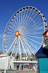 Vienna, Austria, new ferris wheel in Prater park. Fragment of a ferris wheel against the blue...
