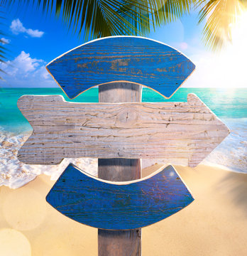 Beach Signboard On Tropical Seashore Background