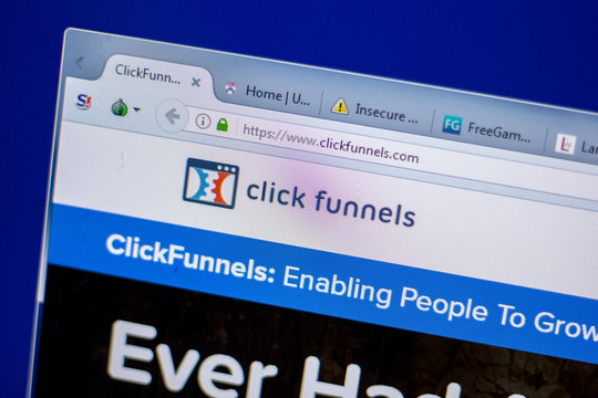 Ryazan, Russia - June 05, 2018: Homepage of ClickFunnels website on the display of PC, url - ClickFunnels.com.