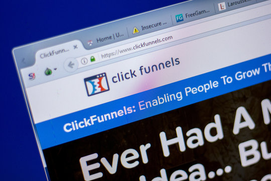 Ryazan, Russia - June 05, 2018: Homepage of ClickFunnels website on the display of PC, url - ClickFunnels.com.