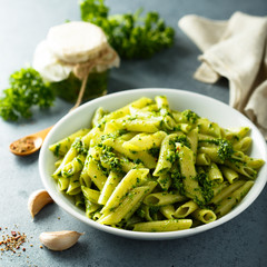 Pasta with homemade pesto sauce