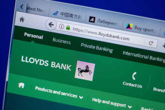Ryazan, Russia - June 05, 2018: Homepage of LloydsBank website on the display of PC, url - LloydsBank.com.