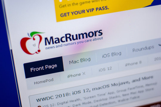 Ryazan, Russia - June 05, 2018: Homepage of MacRumors website on the display of PC, url - MacRumors.com.