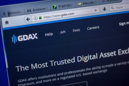 Ryazan, Russia - June 05, 2018: Homepage of Gdax website on the display of PC, url - Gdax.com.
