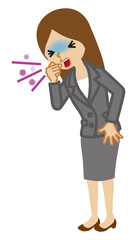 Businesswoman suffering from cough - flu symptom clip art, full length