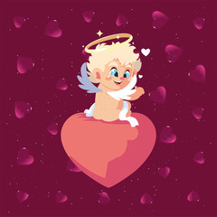 Love cupid cartoon over heart vector design