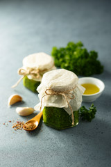 Homemade pesto sauce in the jar