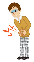 Male high school student suffering from stomach ache - flu symptom clip art, full length