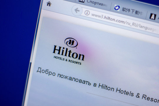 Ryazan, Russia - June 05, 2018: Homepage of Hilton website on the display of PC, url - Hilton.com.