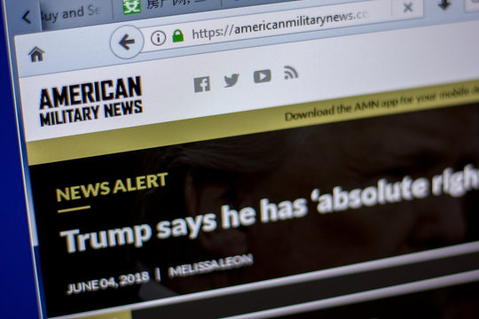 Ryazan, Russia - June 05, 2018: Homepage of AmericanMilitaryNews website on the display of PC, url - AmericanMilitaryNews.com.