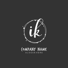 Handwritten initial letter I K IK for identity and logo. Vector logo template with handwriting and signature style.