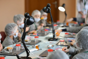 interior of the dental office. Dentists tools in a modern class at a medical university. pupil out of focus