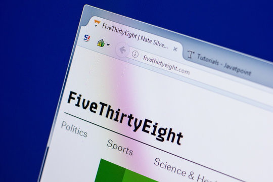 Ryazan, Russia - June 16, 2018: Homepage of FiveThirtyEight website on the display of PC, url - FiveThirtyEight.com.