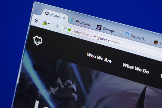 Ryazan, Russia - June 16, 2018: Homepage of RiotGames website on the display of PC, url - RiotGames.com.