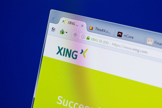 Ryazan, Russia - June 16, 2018: Homepage of Xing website on the display of PC, url - Xing.com.