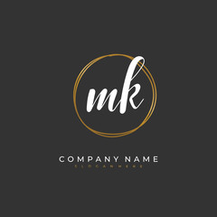  Handwritten initial letter M K MK for identity and logo. Vector logo template with handwriting and signature style.