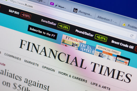 Ryazan, Russia - June 16, 2018: Homepage of Financial Times website on the display of PC, url - FT.com.