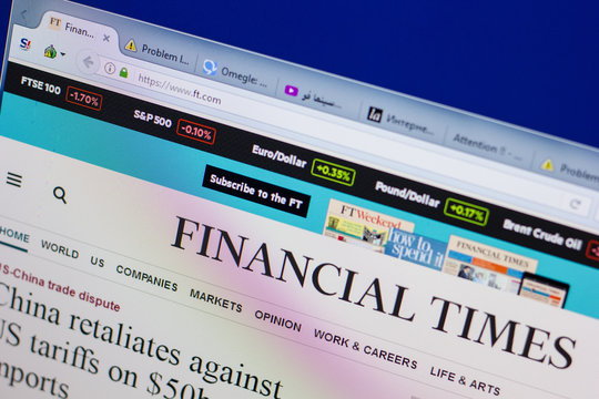 Ryazan, Russia - June 16, 2018: Homepage of Financial Times website on the display of PC, url - FT.com.