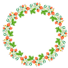 Round frame with strawberries on a white background. Vector graphics.