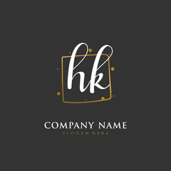  Handwritten initial letter H K HK for identity and logo. Vector logo template with handwriting and signature style.
