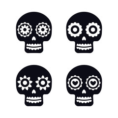 Sugar mexican skulls for Dia De Los Muertos holiday party. Traditional mexican Halloween design for Day of the dead. Ornament from Mexico.