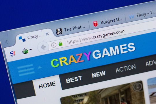 Ryazan, Russia - June 16, 2018: Homepage of CrazyGames website on the display of PC, url - CrazyGames.com.