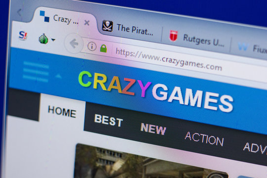 Ryazan, Russia - June 16, 2018: Homepage of CrazyGames website on the display of PC, url - CrazyGames.com.