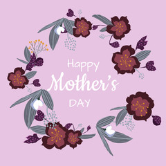 Happy Mother's Day. Vector abstract template flowers decorative circle frame with bouquet for your design.